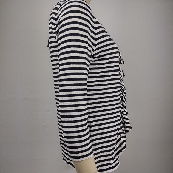 NWT WHBM White House Black Market striped 3/4 Asymmetrical ruffle tee Medium - Picture 3 of 10